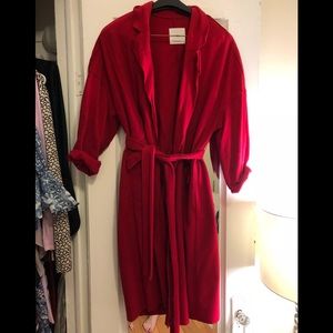 Red drape trench coat